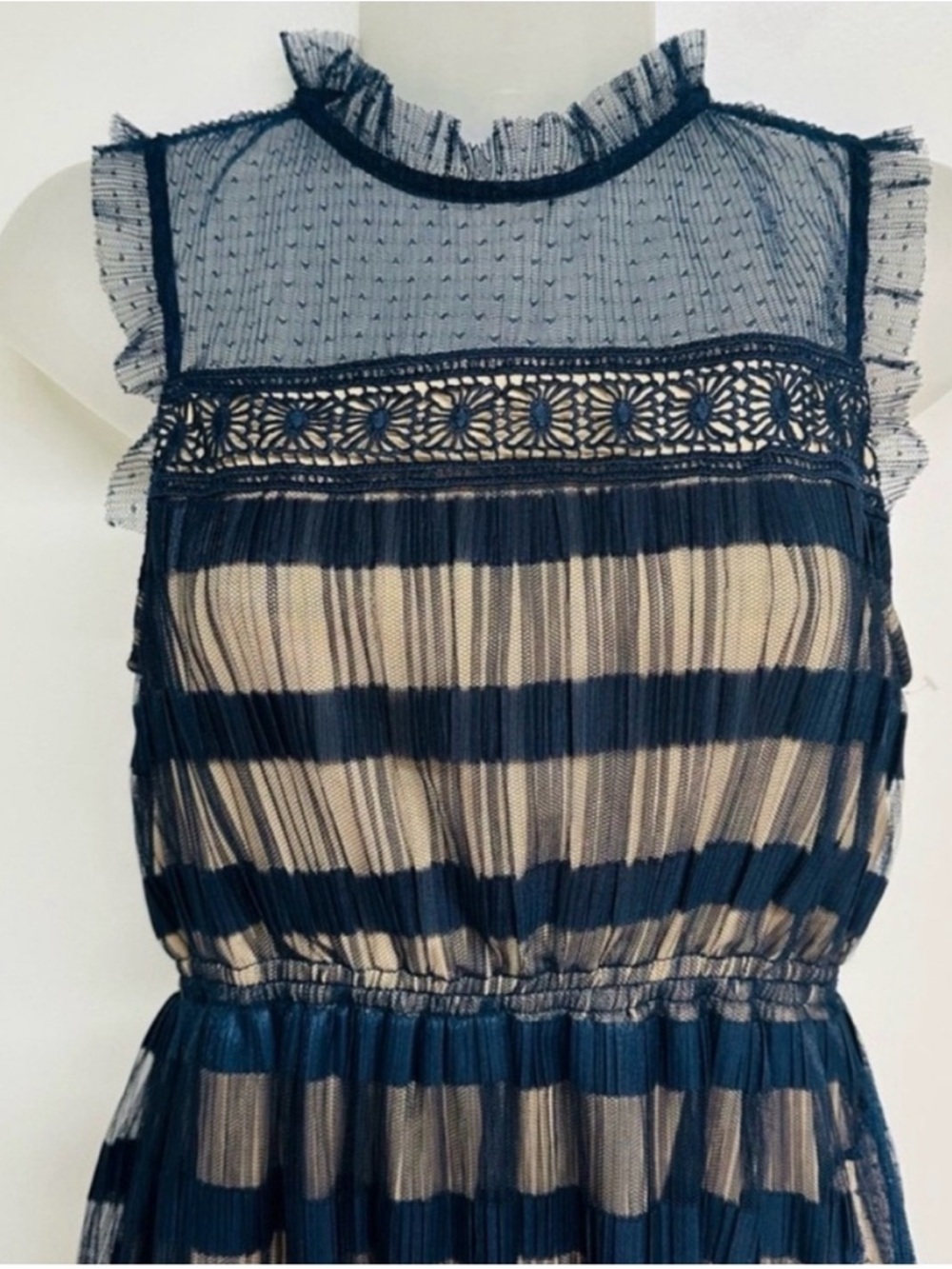 Foxiedox by Anthropologie size XS navy blue with nude liner, lace detailing, NEW - Picture 6 of 7